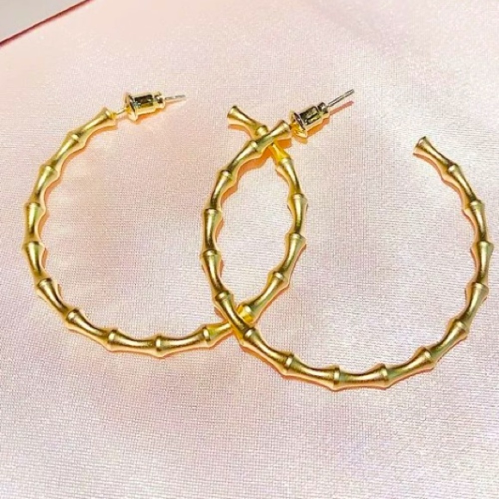 💫18K gold plated earrings bamboo earrings circle earrings - Picture 3 of 4